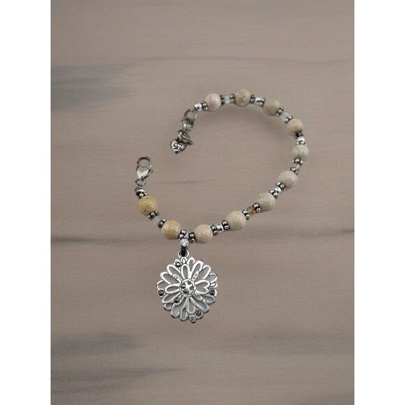 Brighton Silver Beaded Charm Bracelet Beautiful Tan Beads. - Picture 4 of 6